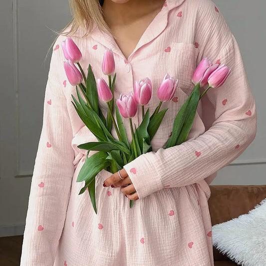 Cotton Print Long Sleeve Top & Shorts PJ Set