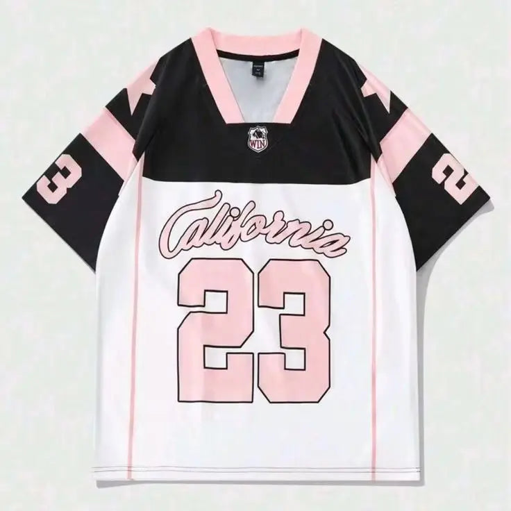 Summer Fashion Women Clothing No.23 V-neck Football Jersey Casual Sport Short Sleeve Top Harajuku Couple Loose Tshirt Streetwear