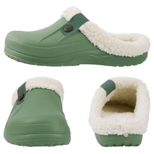 Kidmi Fur Lined Clogs Slippers For Women Classic Winter Waterproof House Slippers For Women With Padded Shoes EVA Garden Shoes