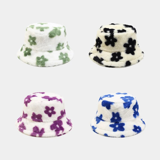 Floral Plush Bucket Hat in Polyester