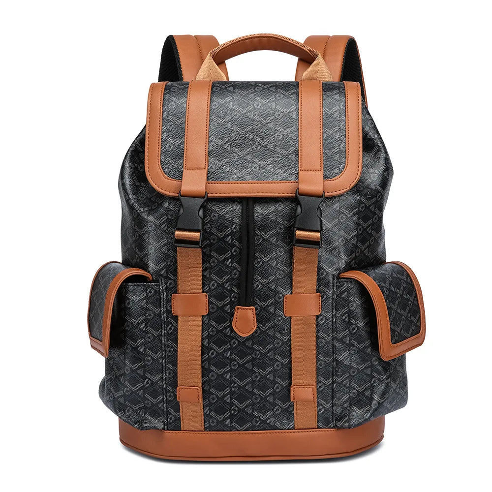 Plaid PU Leather Backpack | Flap Pockets, 15" Laptop, Men