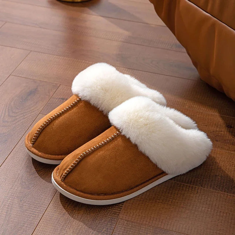 2024 Winter Warm Flat Fur Slippers Women Faux Suede Fluffy Furry Home Slides Woman Comfort Non Slip Indoor Floor Cotton Shoes