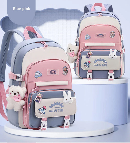 Women's Multi-Pocket Nylon Backpack | Preppy, With Charms