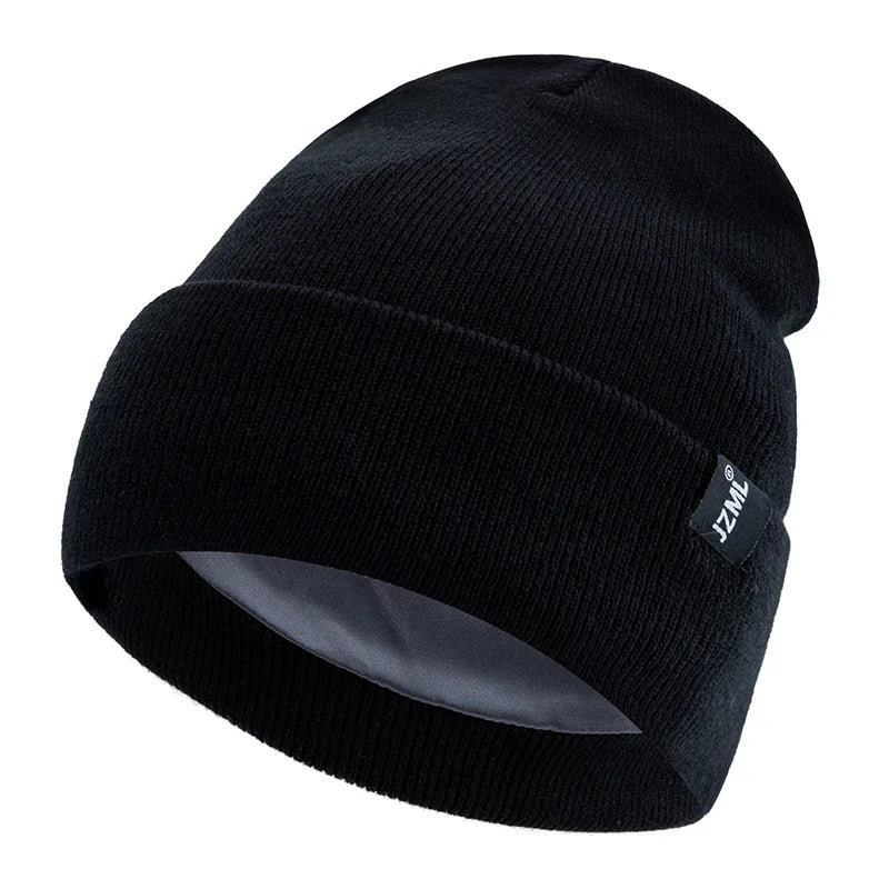 Satin-Lined Knit Beanie with Letter Detail | Unisex