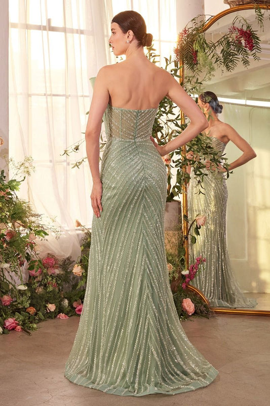 Strapless Sage Green Sequin Evening Gown