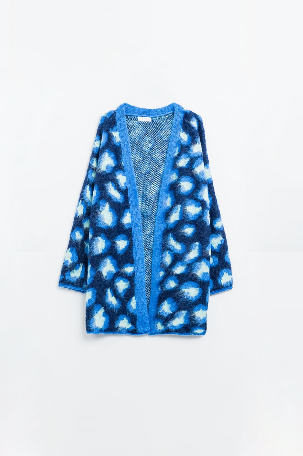 Leopard Print Wool-Blend Cardigan in Blue