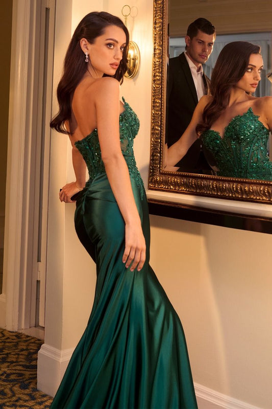Sequins Embellished Long Prom Dress w/ V-Neckline & Structural Corset Bodice CDKV1112