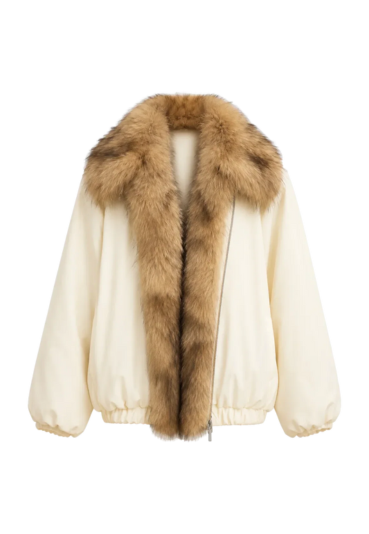 Fireladyfur Women's Detachable Contrasting Fox Fur Collar Down Jacket"Day and Night Rider"