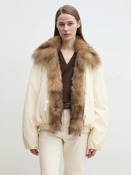 Fireladyfur Women's Detachable Contrasting Fox Fur Collar Down Jacket"Day and Night Rider"