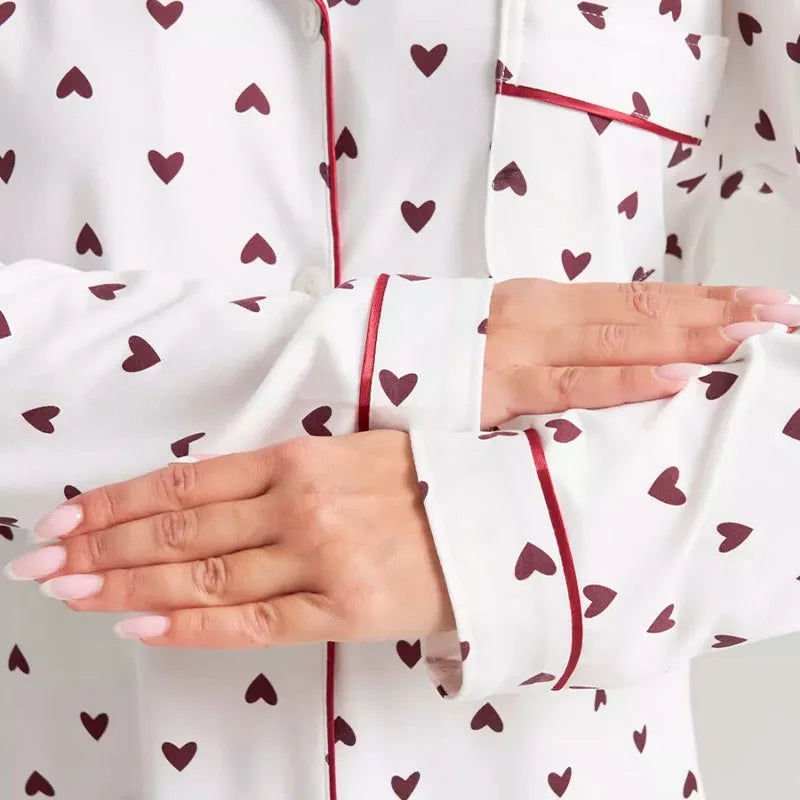 Love Print Lapel Pajama Set – Long Sleeve & Trousers