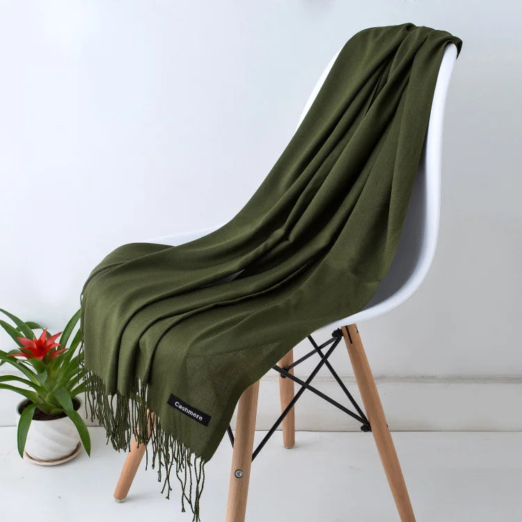Fashion women scarf thin shawls Solid Color Women Scarf Winter Hijabs Tassels Long Cashmere Like Pashmina Hijabs Scarves Wraps