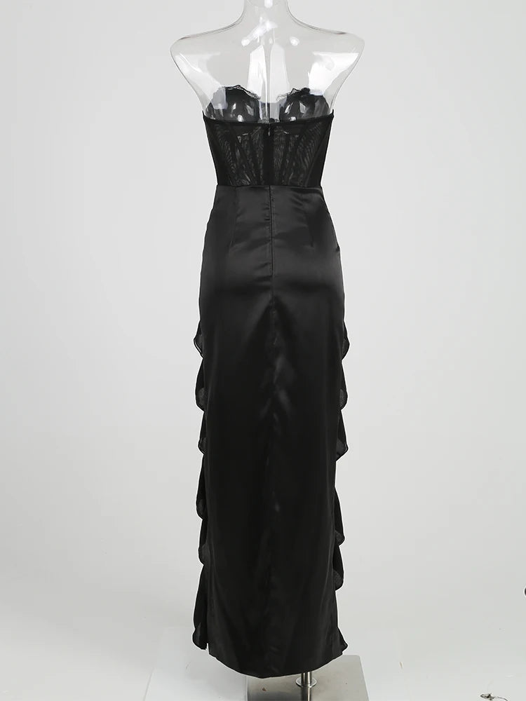 Women's Luxury Cashmere Pencil Silhouette Tea-Length Evening Dress Diamond Accents Spaghetti Strap Illusion Detail Quick Dry XS