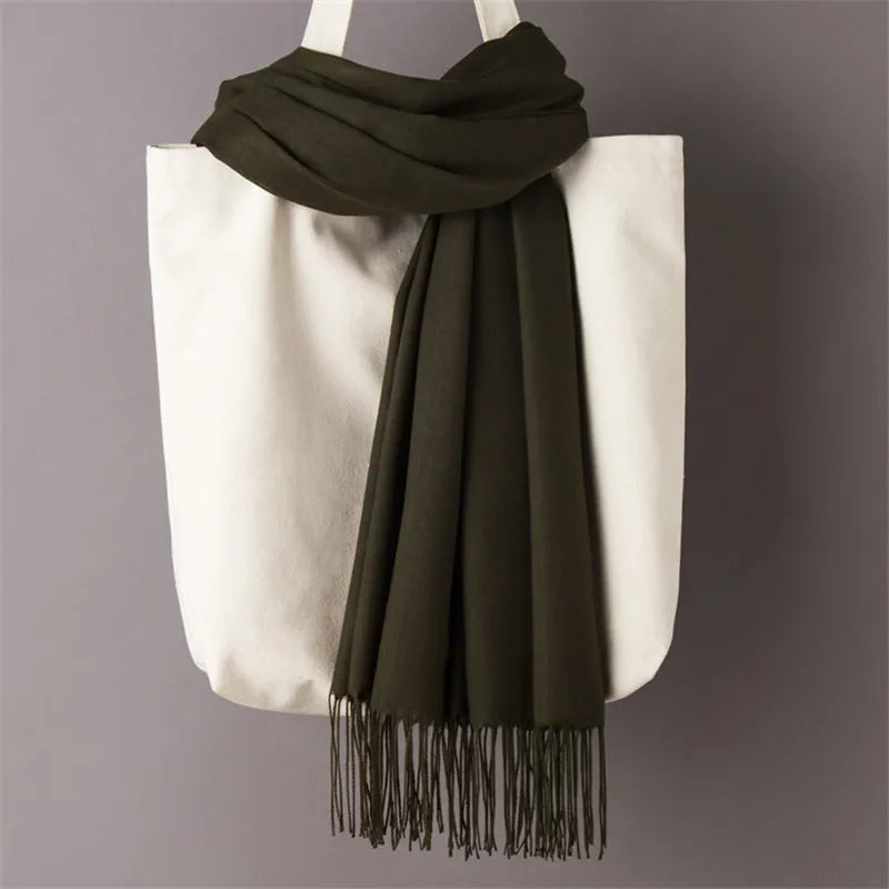 Fashion women scarf thin shawls Solid Color Women Scarf Winter Hijabs Tassels Long Cashmere Like Pashmina Hijabs Scarves Wraps