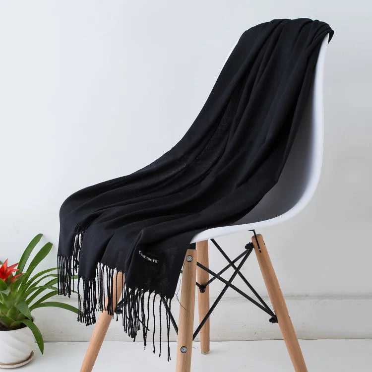 Fashion women scarf thin shawls Solid Color Women Scarf Winter Hijabs Tassels Long Cashmere Like Pashmina Hijabs Scarves Wraps