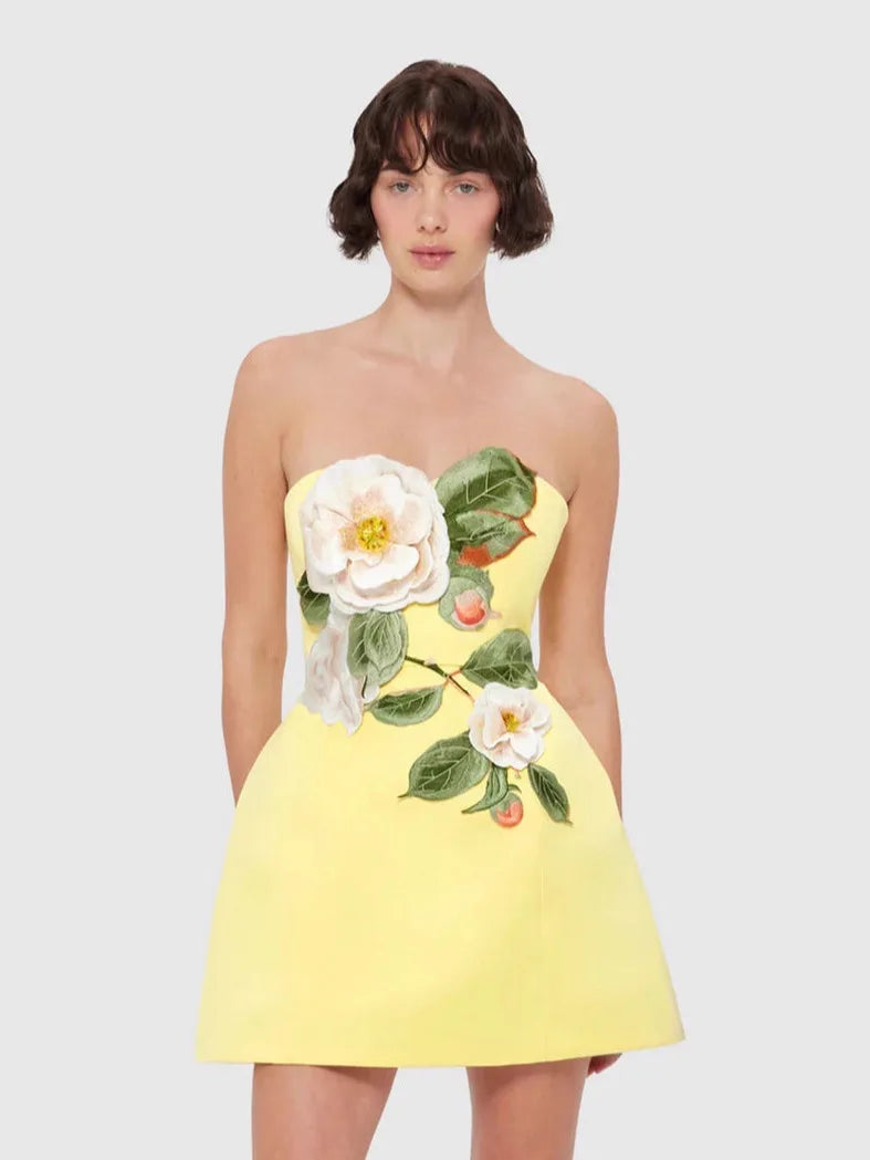 High Quality 3D Floral & Solid Embroidered Vintage Mini Dress Elegant Off-the-Shoulder Day Wear for Women's 2026 Summer