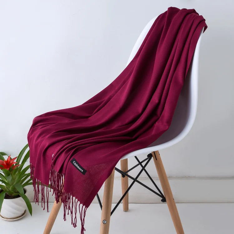 Fashion women scarf thin shawls Solid Color Women Scarf Winter Hijabs Tassels Long Cashmere Like Pashmina Hijabs Scarves Wraps
