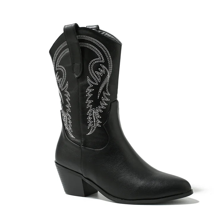 Classic Durable Round Toe Pull on Embroidered  Women's Embroidered Modern Western Rodeo Cowboy Boot