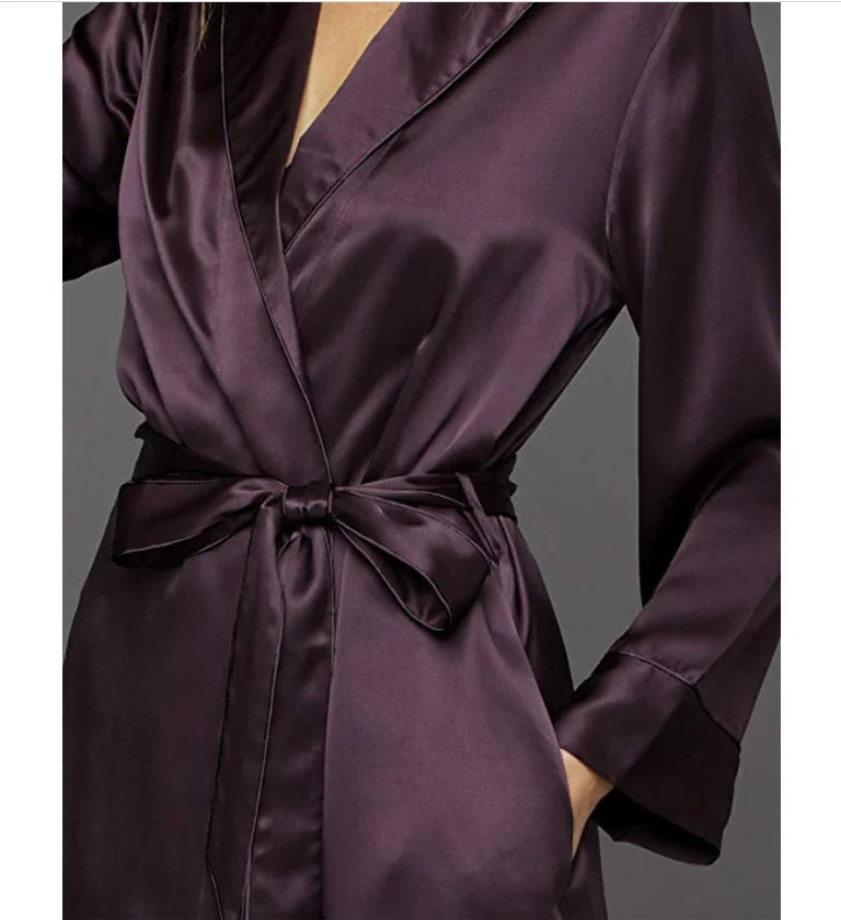 Women's the Solid Splendid 100% Silk Short Robe Sexy Sleepwear Robe