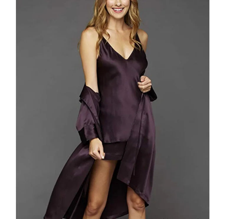 Women's the Solid Splendid 100% Silk Short Robe Sexy Sleepwear Robe