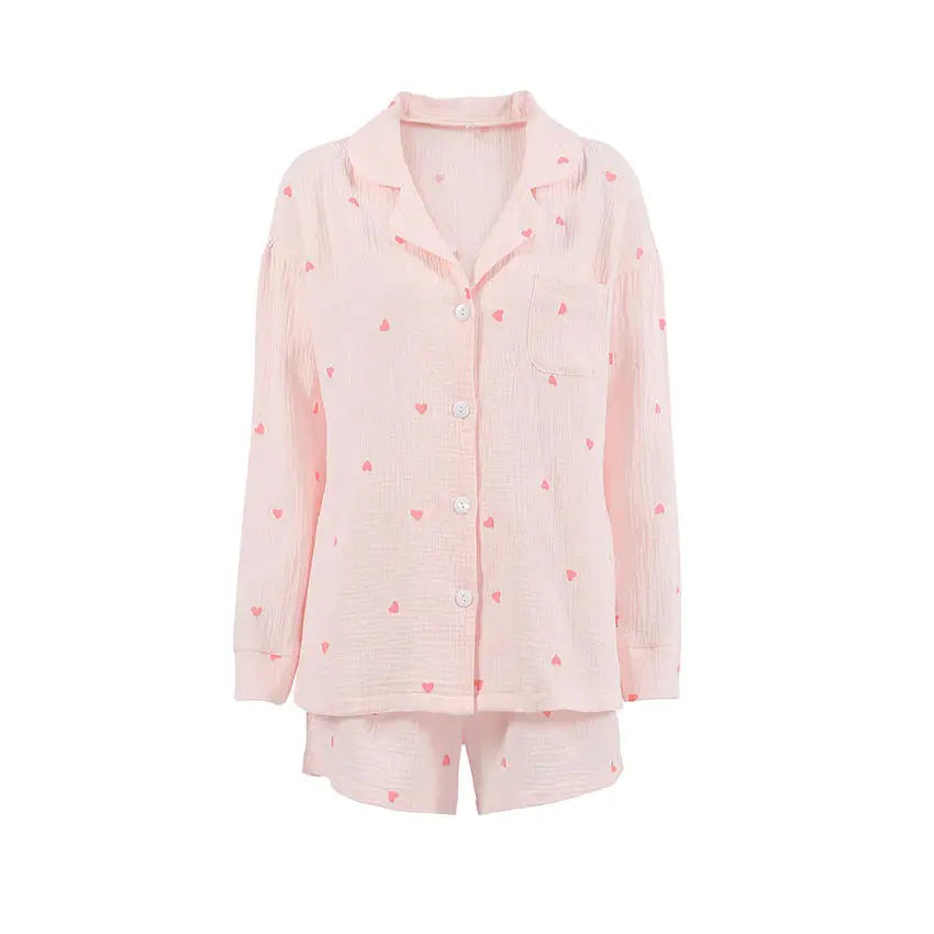 Cotton Print Long Sleeve Top & Shorts PJ Set