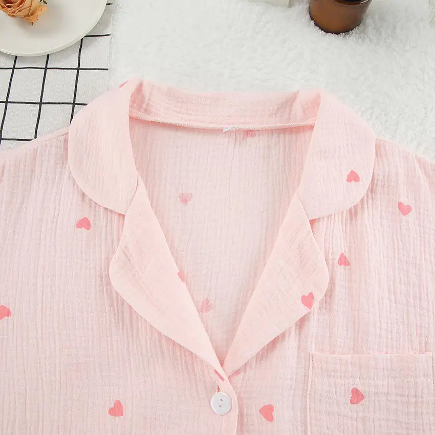 Cotton Print Long Sleeve Top & Shorts PJ Set