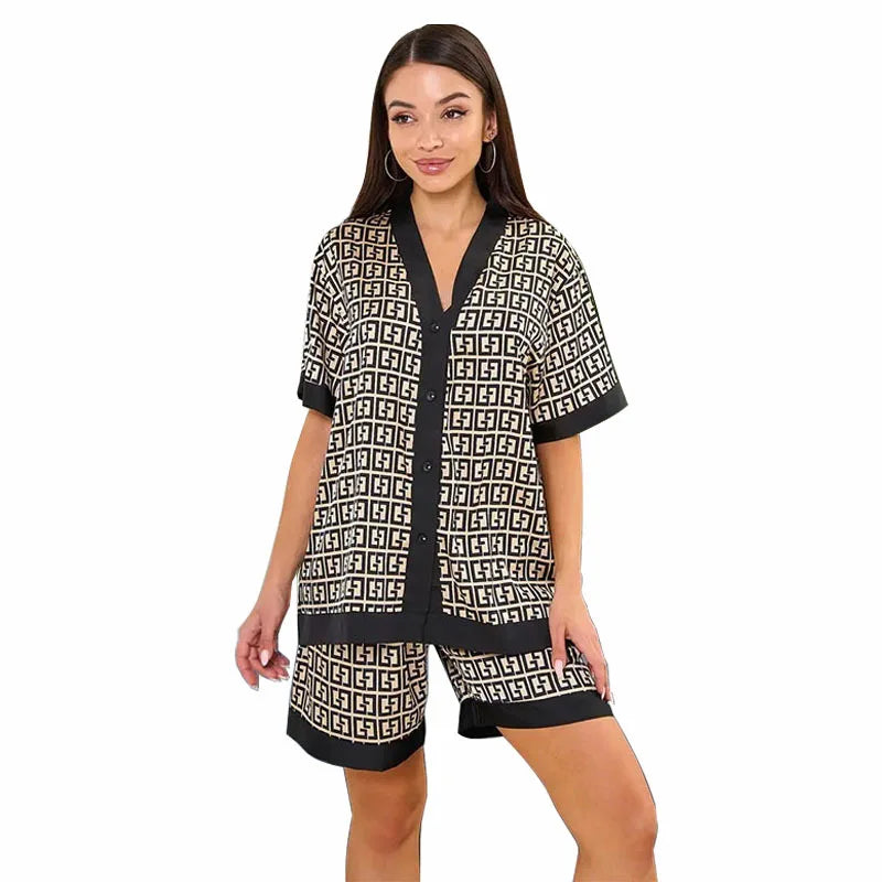 Satin Silk Short-Sleeve Pajama Set – Pants Included
