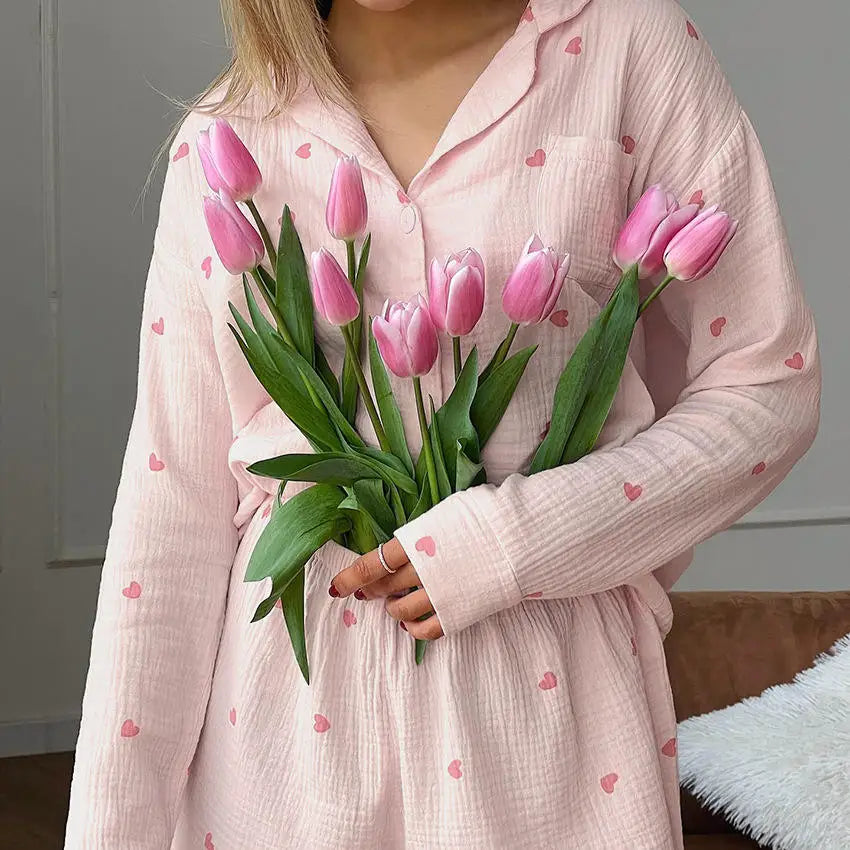 Cotton Print Long Sleeve Top & Shorts PJ Set