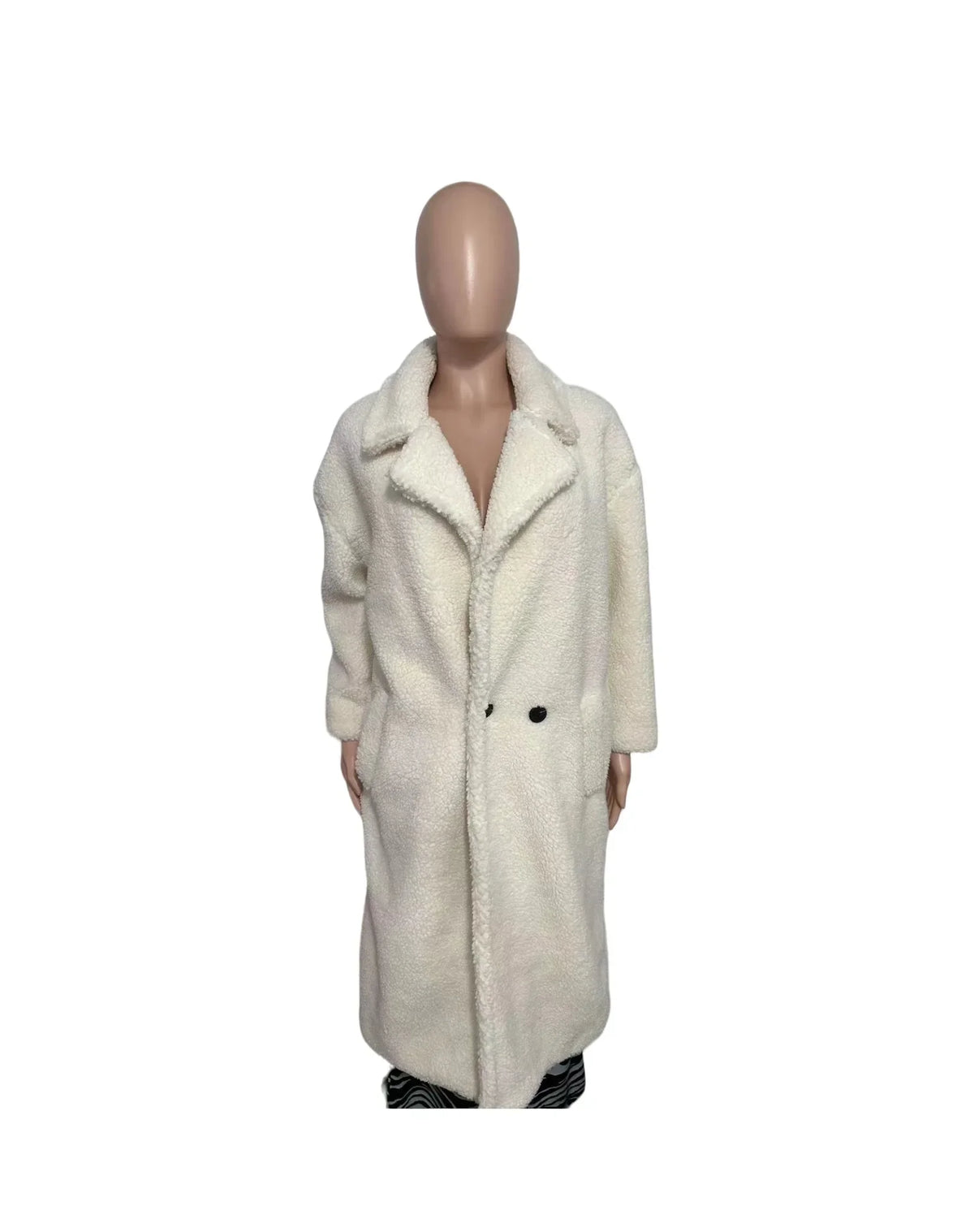 Women's Double-Breasted Faux-Fur Coat with Pockets