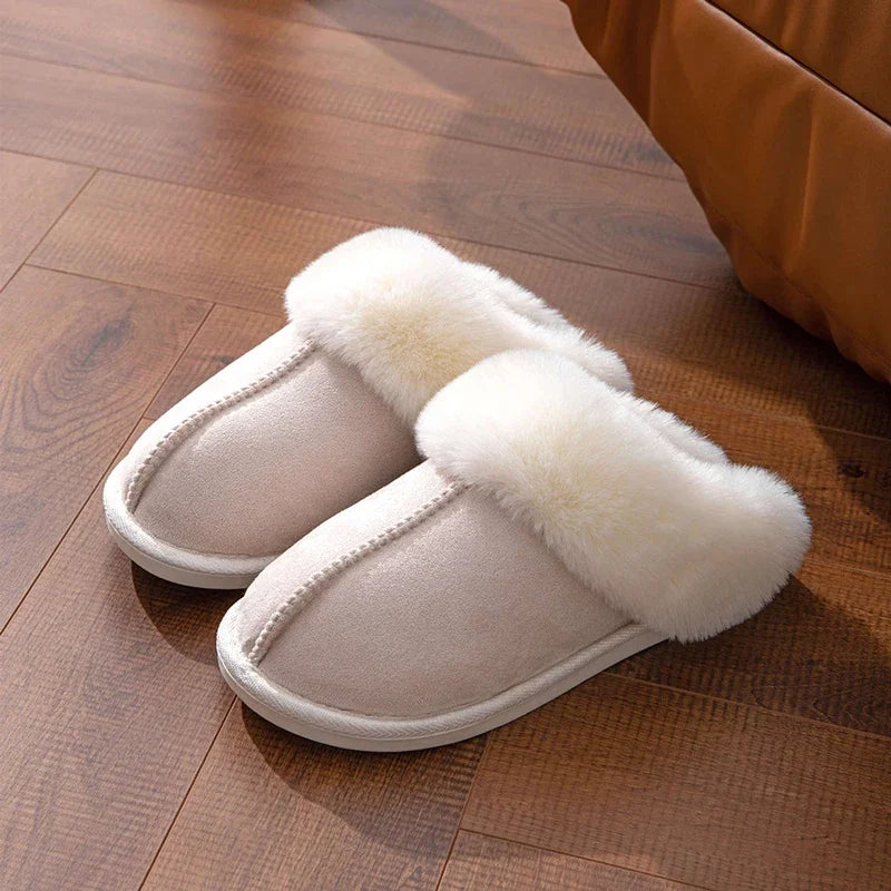 2024 Winter Warm Flat Fur Slippers Women Faux Suede Fluffy Furry Home Slides Woman Comfort Non Slip Indoor Floor Cotton Shoes
