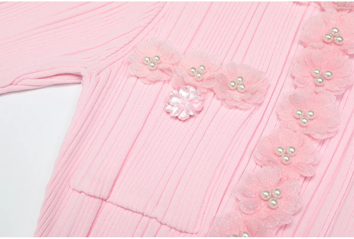 Cindy Knitted Sweater Dresses for Women | 2026 Fashion Short Sleeve Pearls Dress | Midi Elegant Party Dress