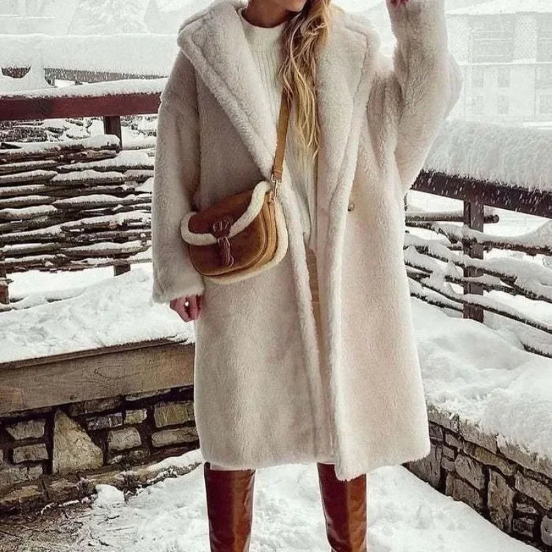 Women's Double-Breasted Faux-Fur Coat with Pockets