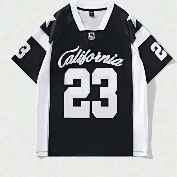 Summer Fashion Women Clothing No.23 V-neck Football Jersey Casual Sport Short Sleeve Top Harajuku Couple Loose Tshirt Streetwear