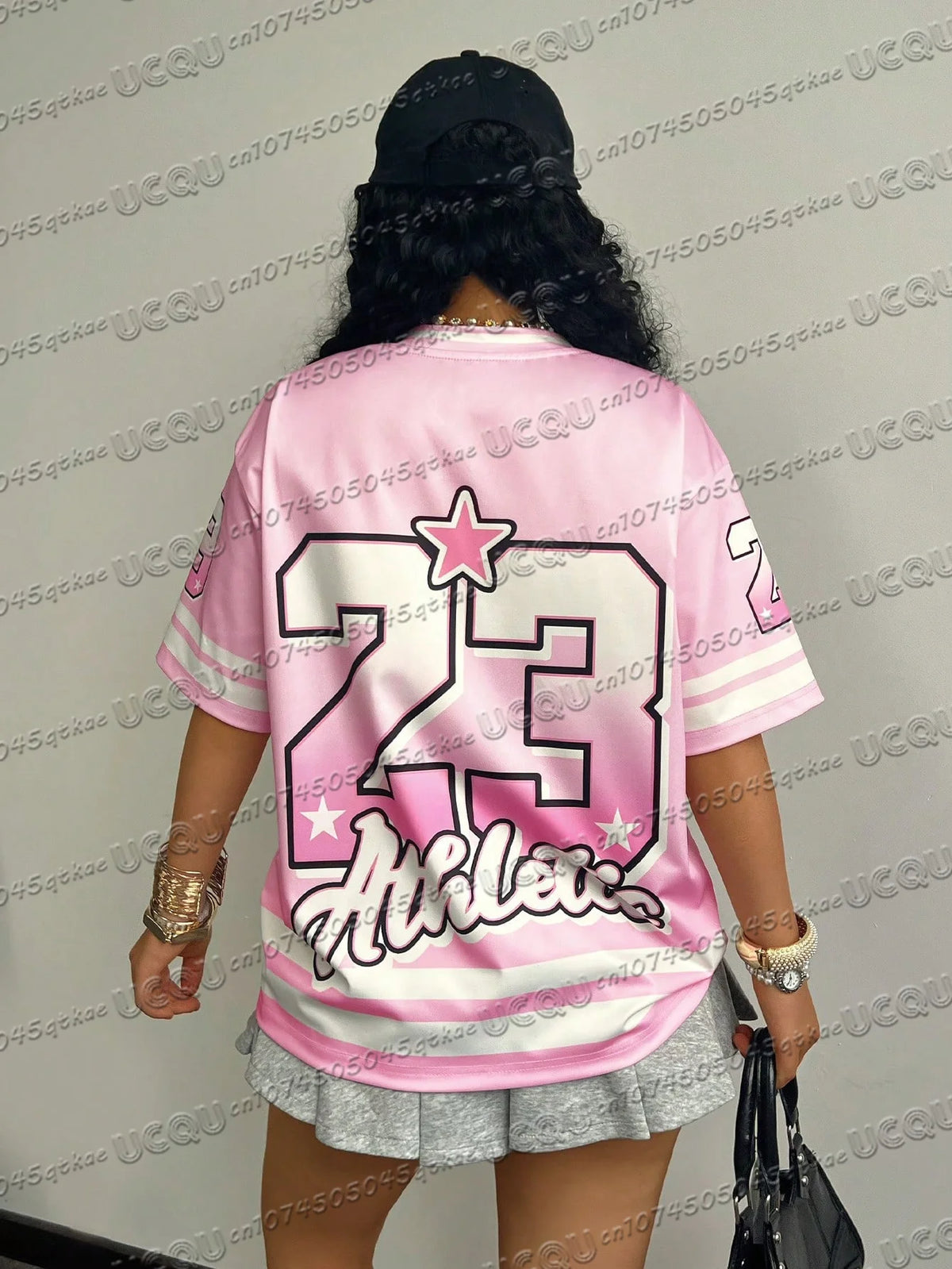 Pink Number 23 Printed Jersey T-Shirt For Summer Women'S V-Neck Sports Short Sleeved Casual Travel Teey2k Fashion Clothing Top