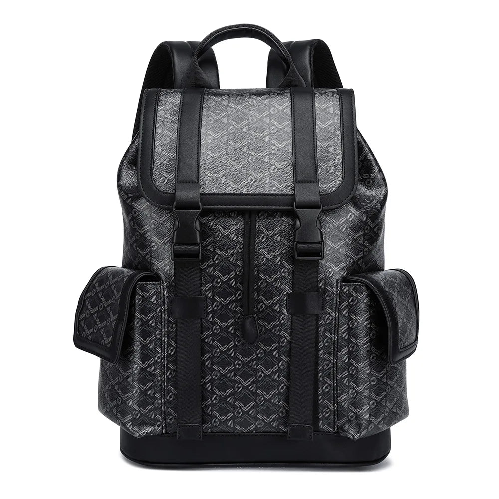 Plaid PU Leather Backpack | Flap Pockets, 15" Laptop, Men