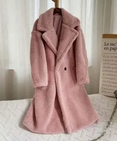 Women's Double-Breasted Faux-Fur Coat with Pockets