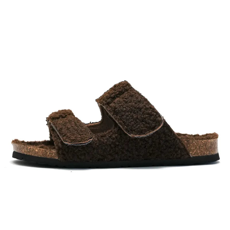 Shevalues Fuzzy Open-Toe Slippers with Adjustable Buckles