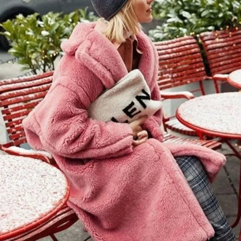 Women's Double-Breasted Faux-Fur Coat with Pockets