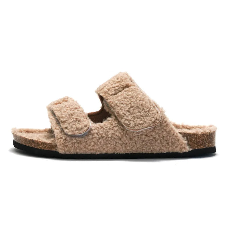 Shevalues Fuzzy Open-Toe Slippers with Adjustable Buckles