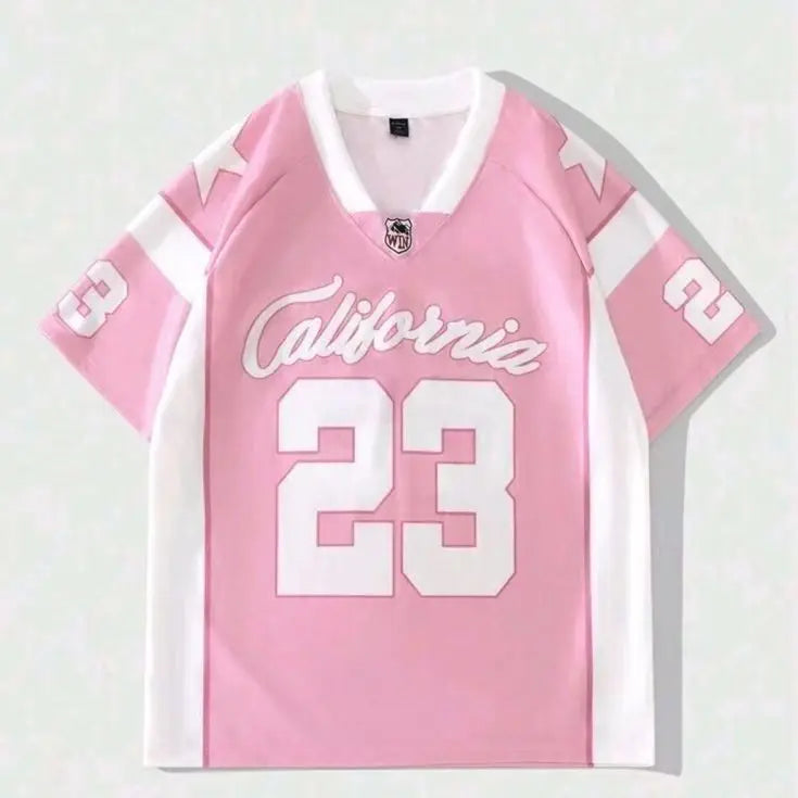 Summer Fashion Women Clothing No.23 V-neck Football Jersey Casual Sport Short Sleeve Top Harajuku Couple Loose Tshirt Streetwear