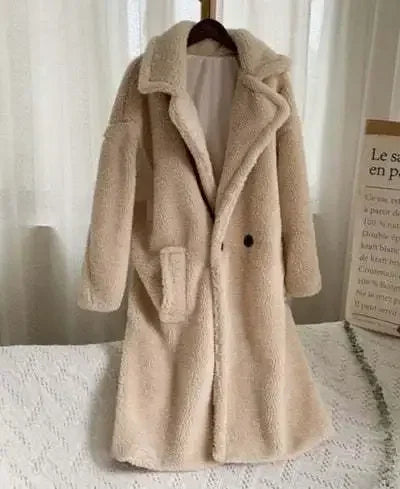 Women's Double-Breasted Faux-Fur Coat with Pockets