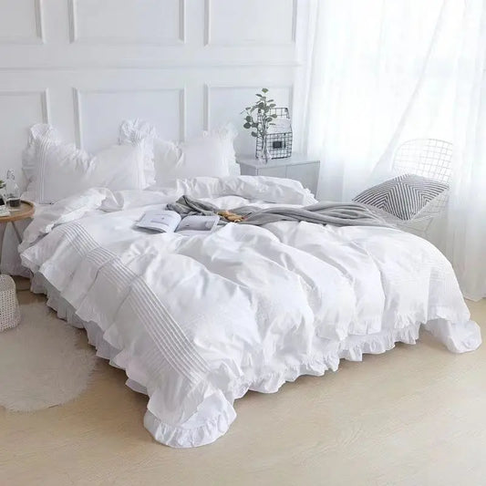 White Ruffle Duvet Cover 100% Premium Cotton Soft Breathable Farmhouse Boho Bedding Comforter Quilt Cover (No Pillowcases Sheet)