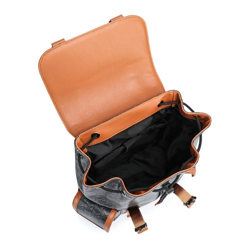 Plaid PU Leather Backpack | Flap Pockets, 15" Laptop, Men