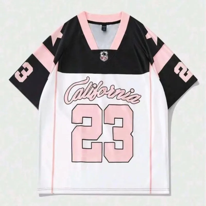 Summer Fashion Women Clothing No.23 V-neck Football Jersey Casual Sport Short Sleeve Top Harajuku Couple Loose Tshirt Streetwear