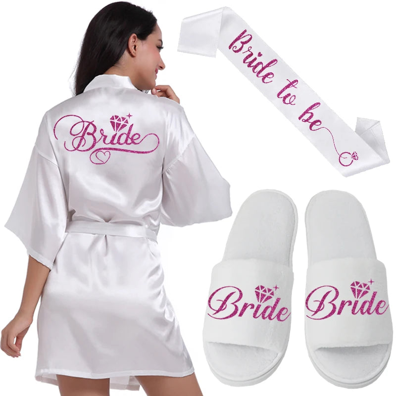 Silver Writing Bridal Wedding Robes Bride Bridesmaid Maid of Honor Women Party Robe Floral Bridal Party Gifts Get Ready Robes