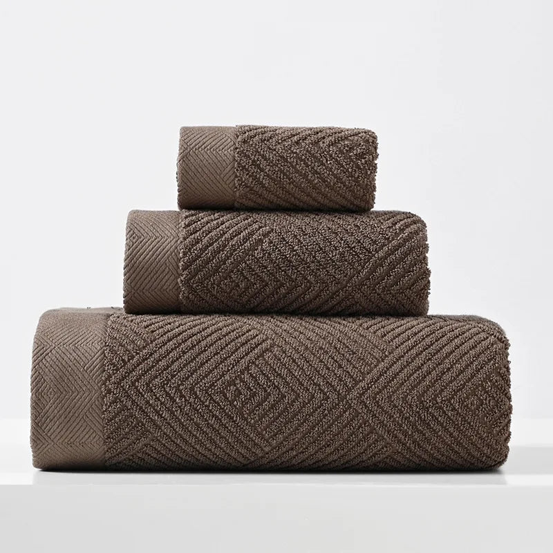 3pcs/Set Cotton Towel Bath Towel Sets Solid Color Thicken Bathroom Towels Set Soft Comfortable Strong Absorbent Towel Set