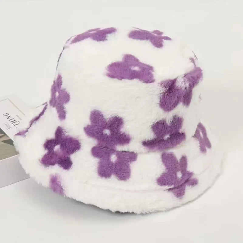 Floral Plush Bucket Hat in Polyester