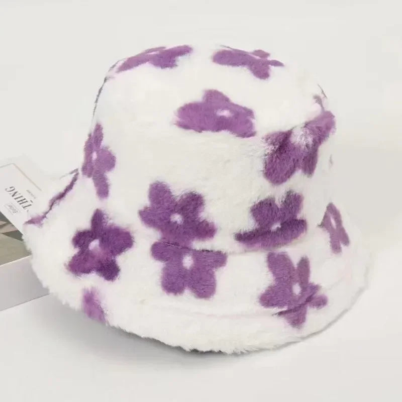 Floral Plush Bucket Hat in Polyester