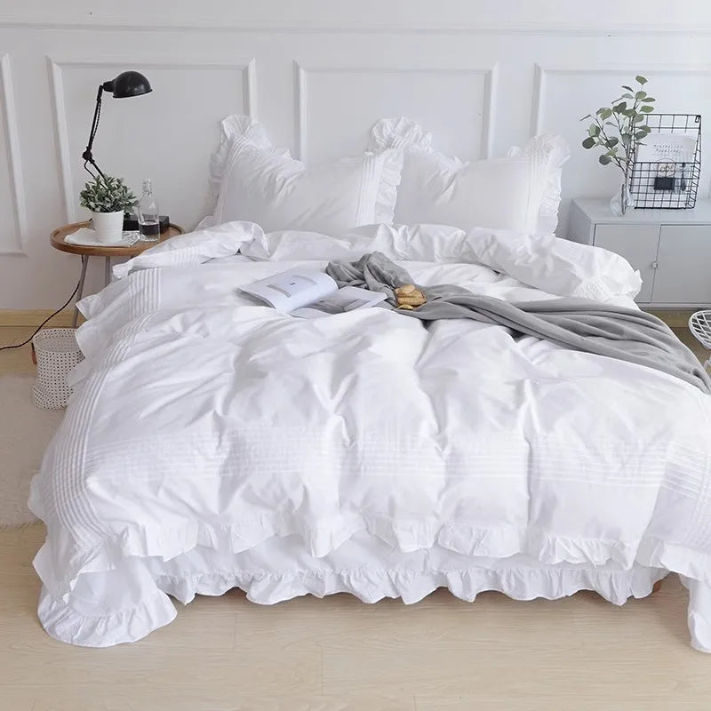 White Ruffle Duvet Cover 100% Premium Cotton Soft Breathable Farmhouse Boho Bedding Comforter Quilt Cover (No Pillowcases Sheet)