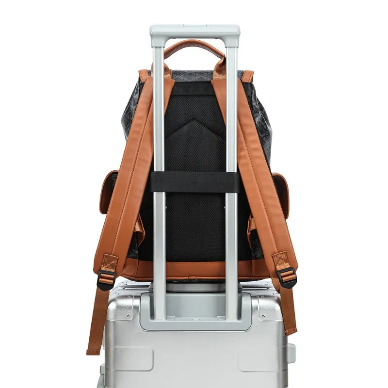 Plaid PU Leather Backpack | Flap Pockets, 15" Laptop, Men