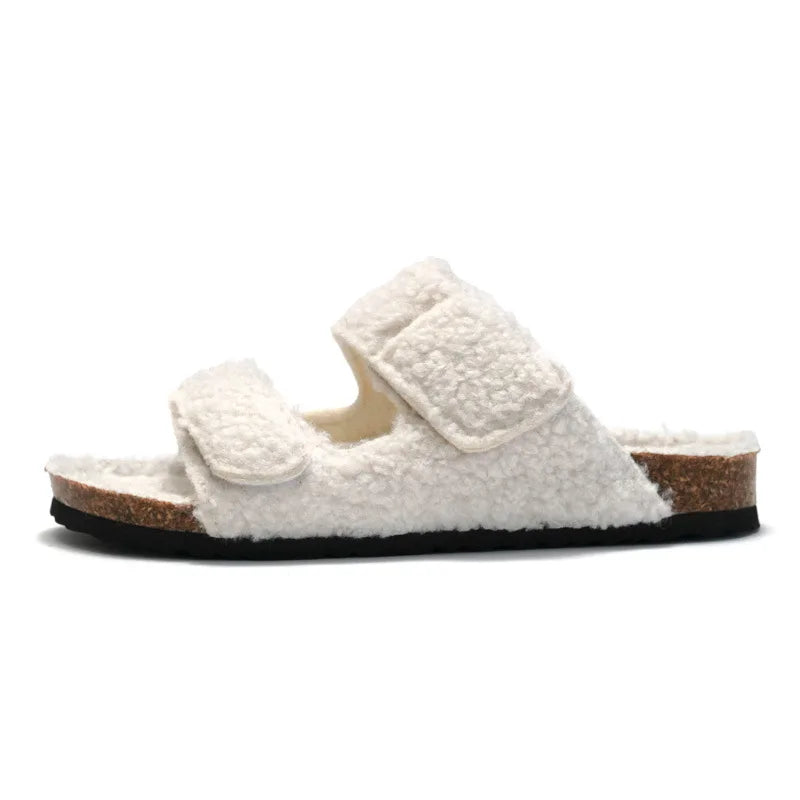 Shevalues Fuzzy Open-Toe Slippers with Adjustable Buckles